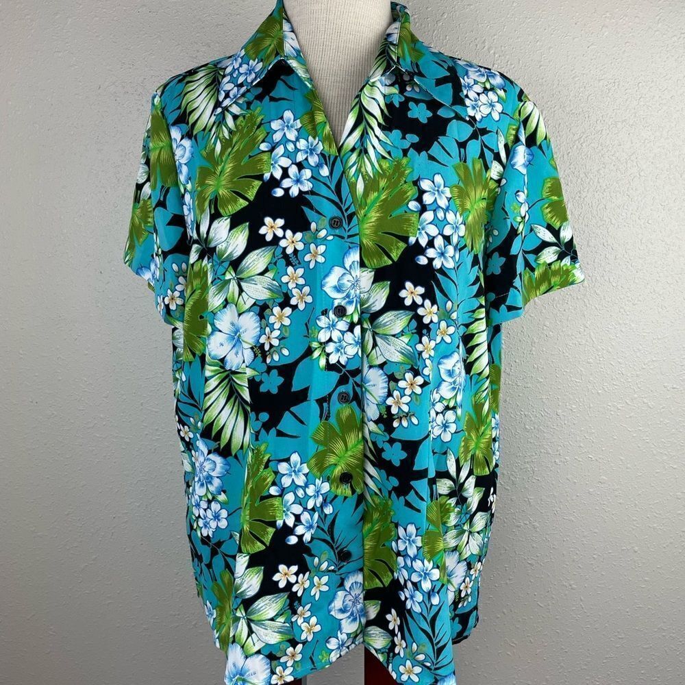 Sarah Bentley Floral Tropical Button Down Shirt Size L EUC